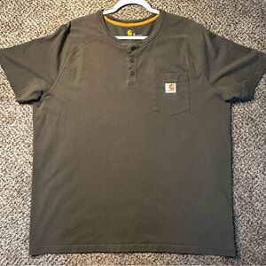 Carhartt Men's Short-Sleeve Henley Pocket Tee in Olive Green
